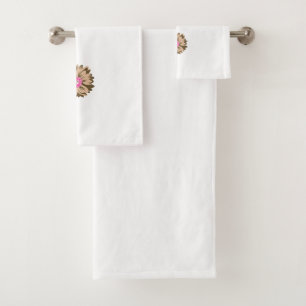A colourful flower illustration featuring a unique bath towel set