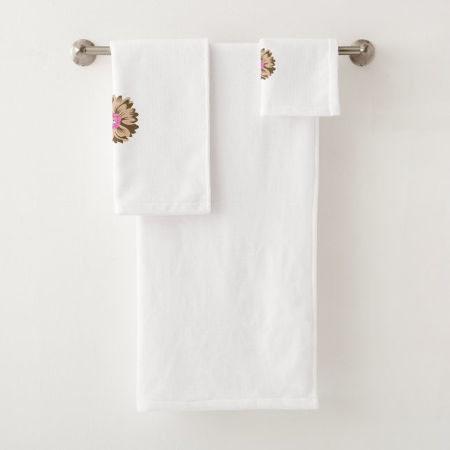 A colourful flower illustration featuring a unique bath towel set (Insitu)