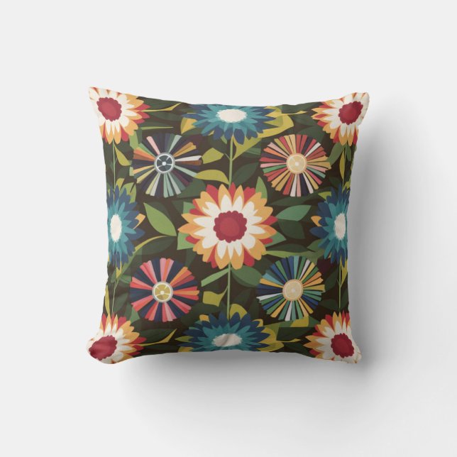 A Colourful Flowers Pattern Throw Pillow (Front)
