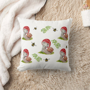 A colourful forest fly and a snail throw pillow