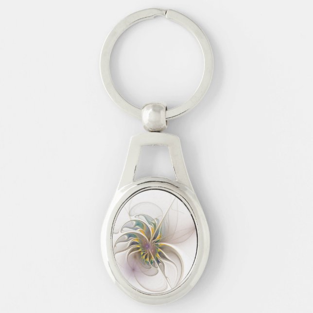 A colourful fractal ornament. Abstract Flower art Keychain (Front)