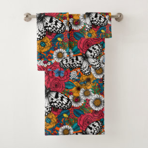 A colourful garden bath towel set