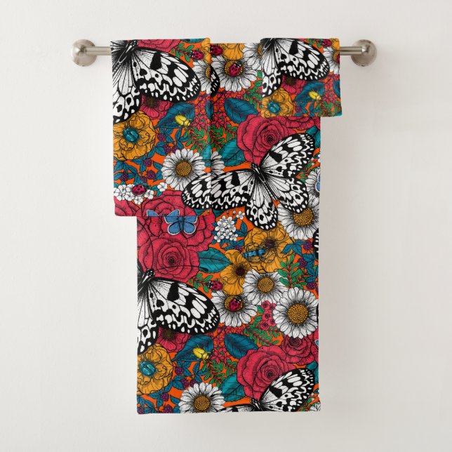 A colourful garden bath towel set (Insitu)