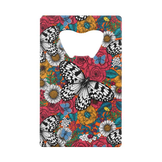 A colourful garden credit card bottle opener (Front)