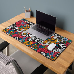 A colourful garden desk mat