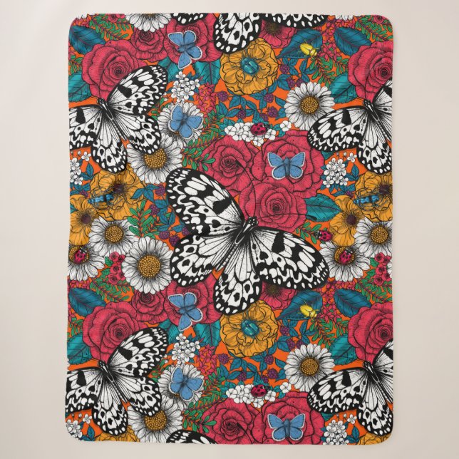 A colourful garden sherpa blanket (Front)