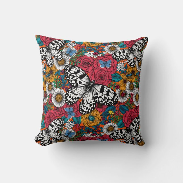A colourful garden throw pillow (Front)
