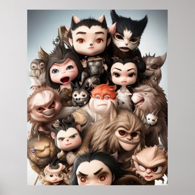 A colourful group of cute animals and others poster (Front)