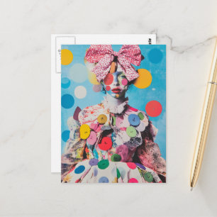 A Colourful lady with a big bow and buttons Postcard