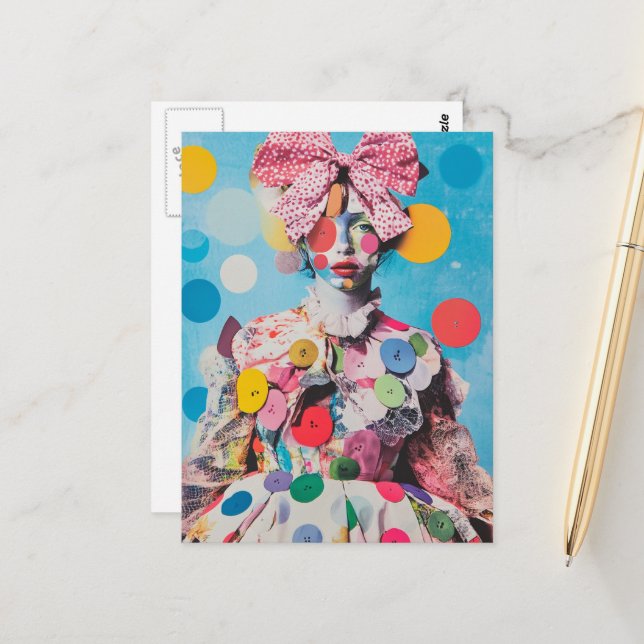 A Colourful lady with a big bow and buttons Postcard (Front/Back In Situ)