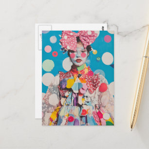 A Colourful lady with a big bow and polka dots Postcard