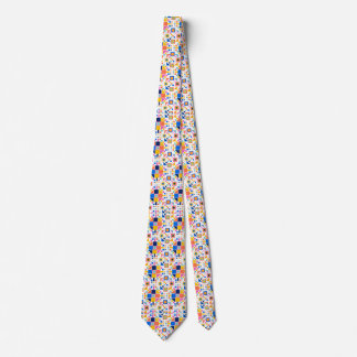 A colourful necktie displaying a geometric pattern