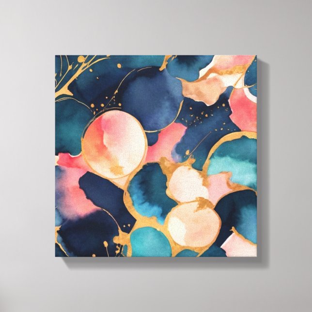 a colourful pattern with gold paint splatters canvas print (Front)