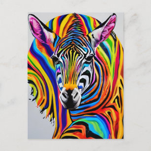 A colourful rainbow zebra postcard