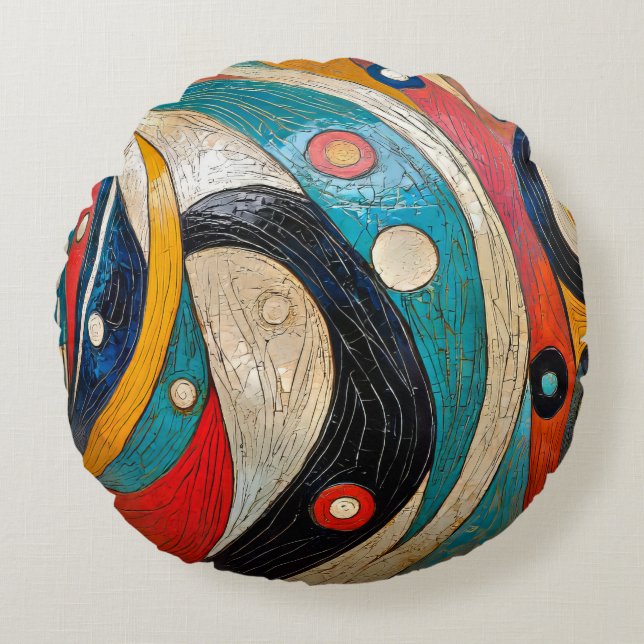 A Colourful Retro Abstract  Round Pillow (Front)
