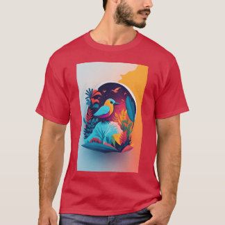 a colourful silhouette design of bird in the jungl T-Shirt