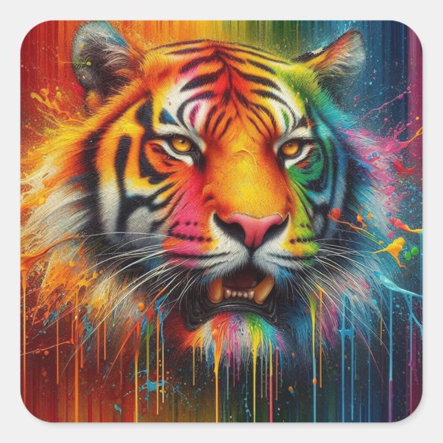 A Colourful Tiger Square Sticker (Front)