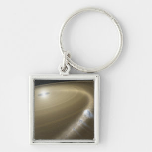 A comet being torn to shreds around a dead star keychain