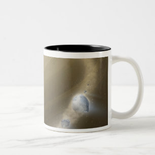 A comet being torn to shreds around a dead star Two-Tone coffee mug