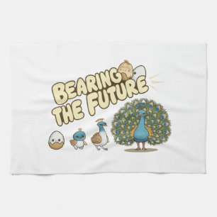 A comical peacock evolution sequence kitchen towel