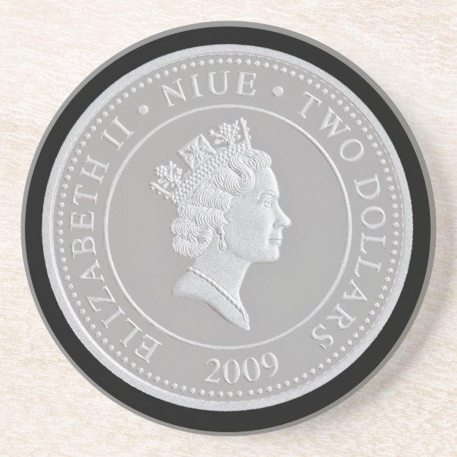 A commemorative silver coin coaster (Front)