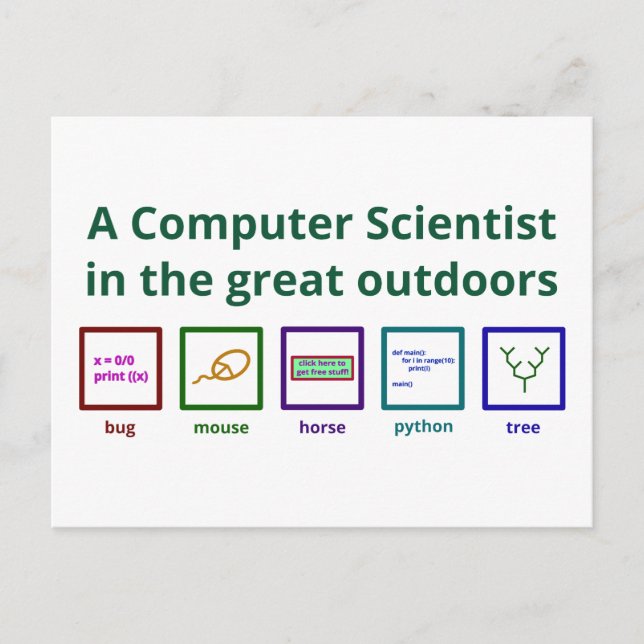 A computer scientist in the great outdoors postcard (Front)