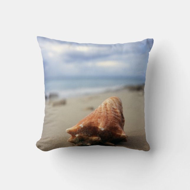 A Conch Shell On The Beach | St. Croix, Usvi Throw Pillow (Front)