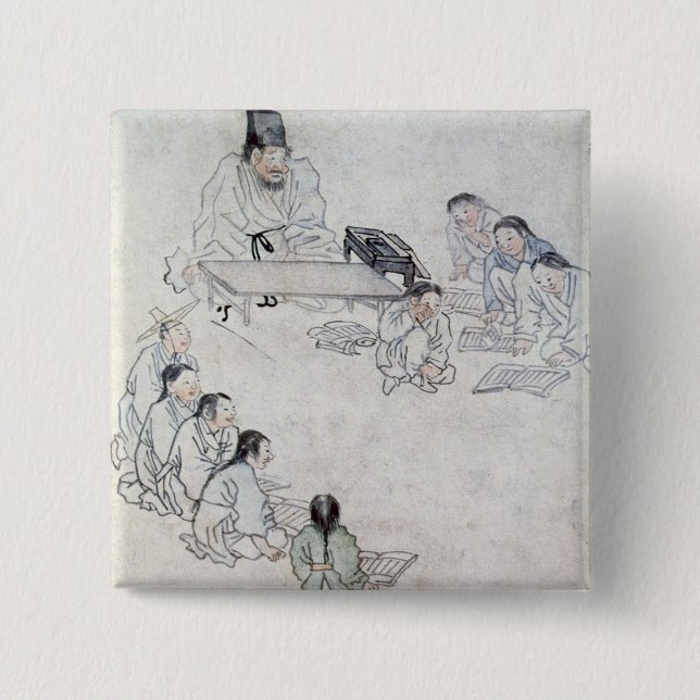 A Confucian Classroom (Sodang) (colour print) 2 Inch Square Button (Front)