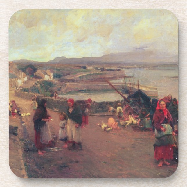 A Connemara Village - The Way To The Harbour, 1898 Coaster (Front)