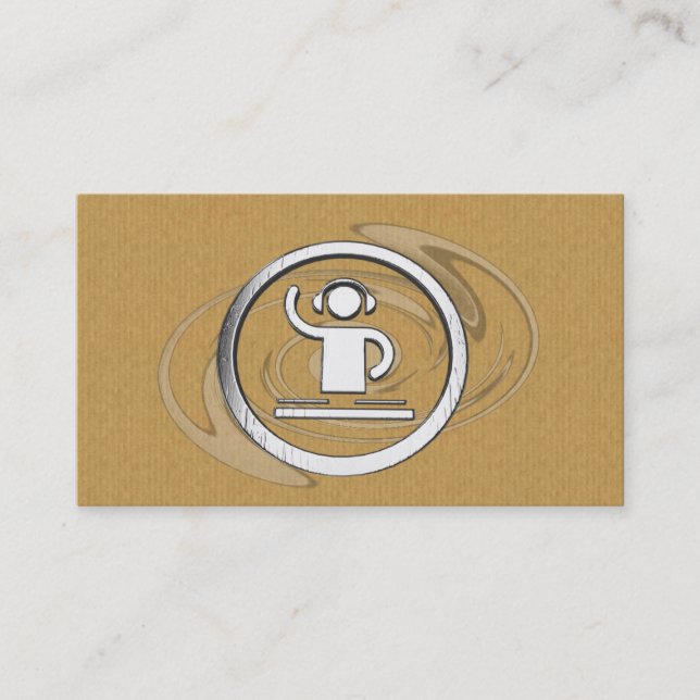 A cool cardboard silver DJ logo business card (Front)