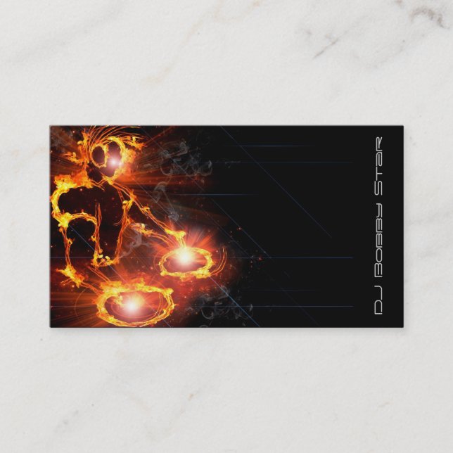 A cool Flaming DJ on Fire business card (Front)