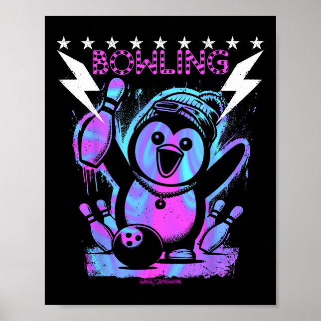 A Cool Penguin Bowling With Lightning Strike  Poster (Front)