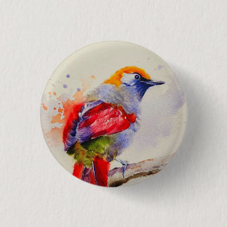 A cool red bird watercolor 1 inch round button