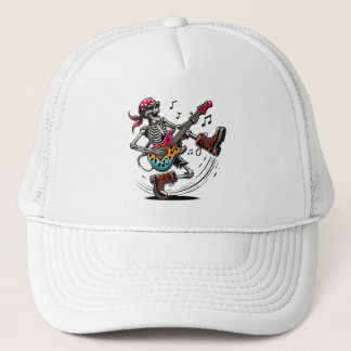 A cool rock star skeleton trucker hat