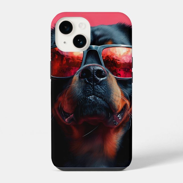 A cool rottweiler with sunglasses iPhone case (Back)
