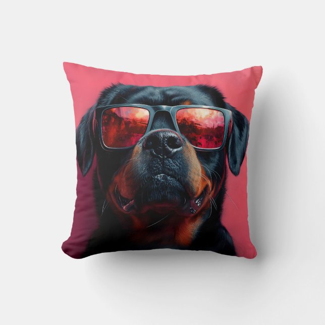A cool rottweiler with sunglasses throw pillow (Front)