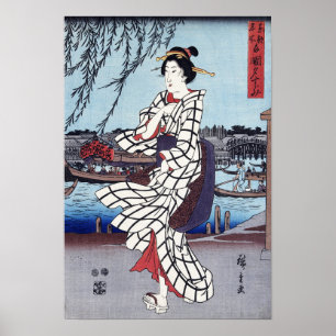 A Cool Summer Evening at Bridge, Utagawa Hiroshige Poster