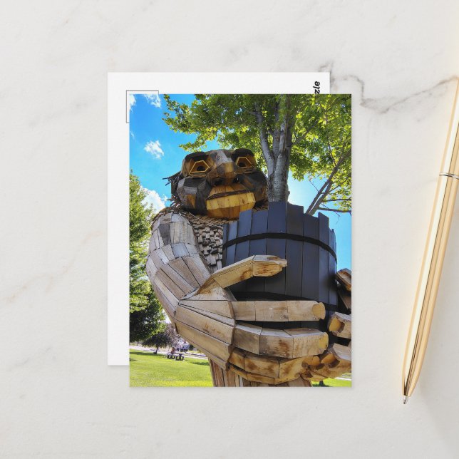 A Cool Troll Holds Up a Tree Postcard (Front/Back In Situ)