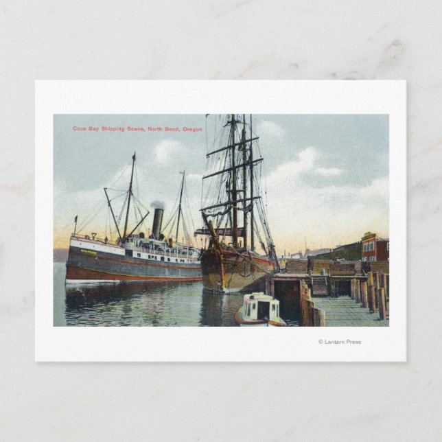 A Coos Bay Shipping Scene at Dock Postcard (Front)