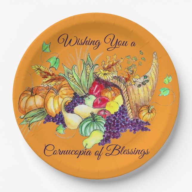 A Cornucopia of Blessings Paper Plate (Front)