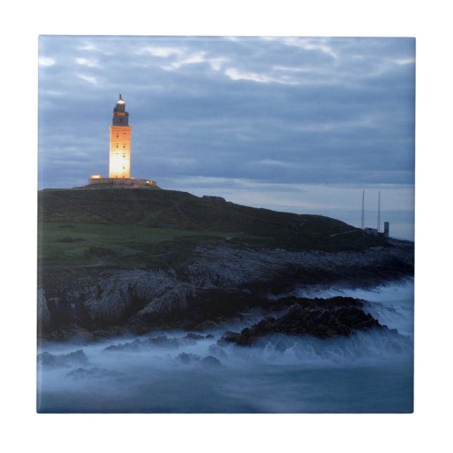 A Coruna Spain Torre de Hercules, lighthouse on th Tile (Front)