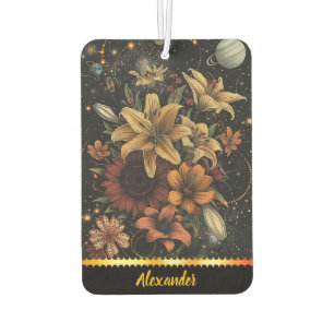 A cosmic bouquet of vibrant flowers in space air freshener