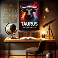 A Cosmic Taurus Bull Zodiac Poster