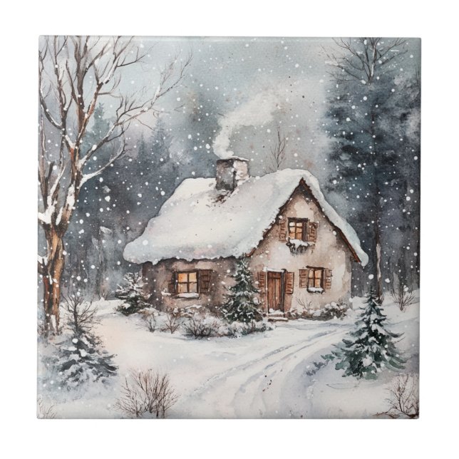 A Cosy Cottage in winter Tile (Front)