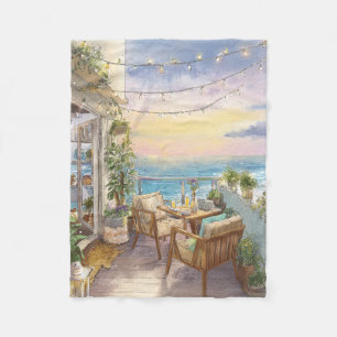 A Cosy Seaside Balcony Fleece Blanket