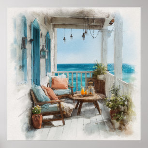 A Cosy Seaside Balcony Poster