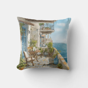 A Cosy Seaside Balcony Throw Pillow