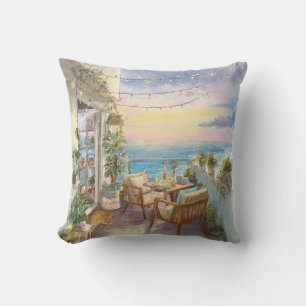 A Cosy Seaside Balcony Throw Pillow