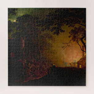 A cottage on fire at night Joseph Wright of Derby Jigsaw Puzzle