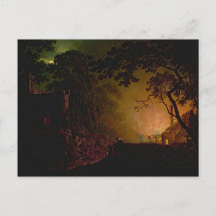 A cottage on fire at night Joseph Wright of Derby  Postcard